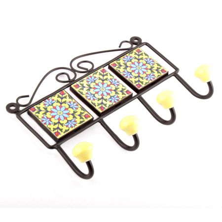Yellow Turquoise Sun Flower Tiles Hooks